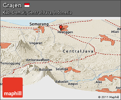 Shaded Relief Panoramic Map of Grajen