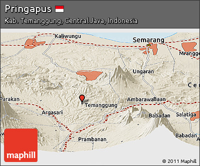 Shaded Relief Panoramic Map of Pringapus