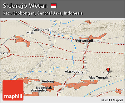 Shaded Relief Panoramic Map of Sidorejo Wetan