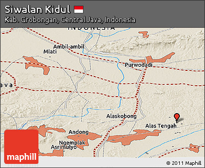 Shaded Relief Panoramic Map of Siwalan Kidul