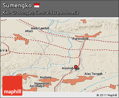Shaded Relief Panoramic Map of Sumengko