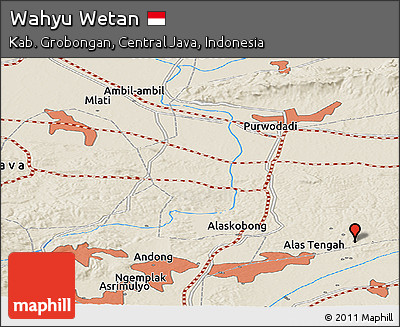 Shaded Relief Panoramic Map of Wahyu Wetan