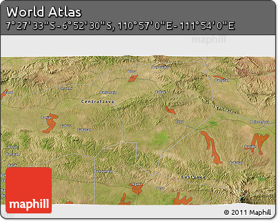 Satellite 3D Map of the Area around 7° 10' 2" S, 111° 25' 30" E