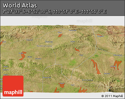 Satellite 3D Map of the Area around 7° 10' 2" S, 111° 25' 30" E