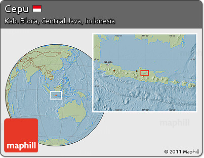 Savanna Style Location Map of Cepu, hill shading