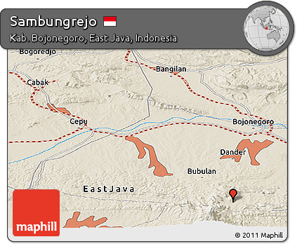 Shaded Relief Panoramic Map of Sambungrejo