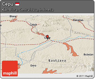Shaded Relief Panoramic Map of Cepu