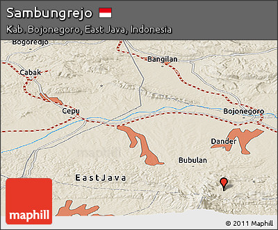 Shaded Relief Panoramic Map of Sambungrejo