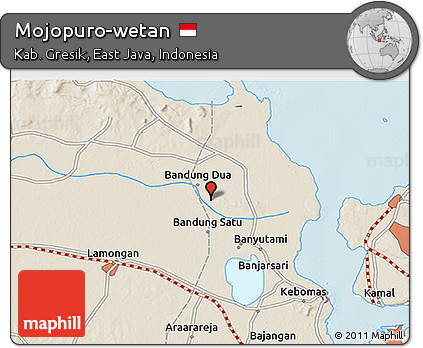 Shaded Relief 3D Map of Mojopuro-wetan