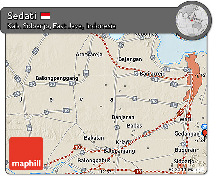 Shaded Relief Map of Sedati