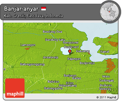 Physical Panoramic Map of Banjar-anyar