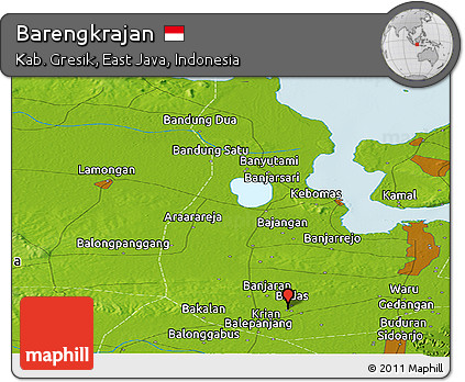 Physical Panoramic Map of Barengkrajan