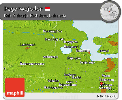 Physical Panoramic Map of Pagerwojo-lor