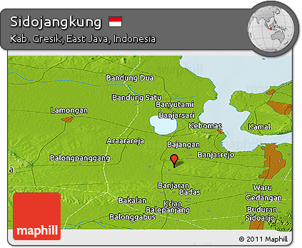 Physical Panoramic Map of Sidojangkung
