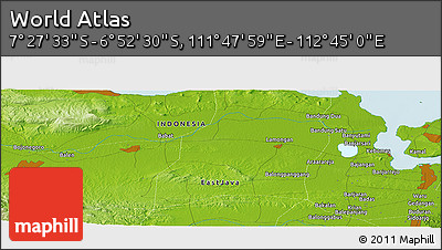 Physical Panoramic Map of the Area around 7° 10' 2" S, 112° 16' 30" E