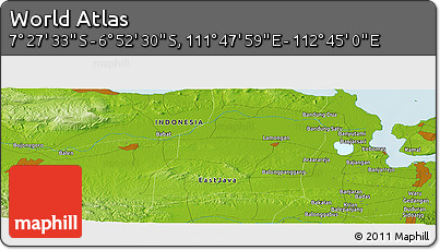 Physical Panoramic Map of the Area around 7° 10' 2" S, 112° 16' 30" E