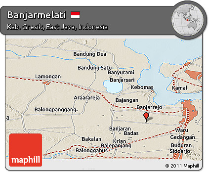 Shaded Relief Panoramic Map of Banjarmelati