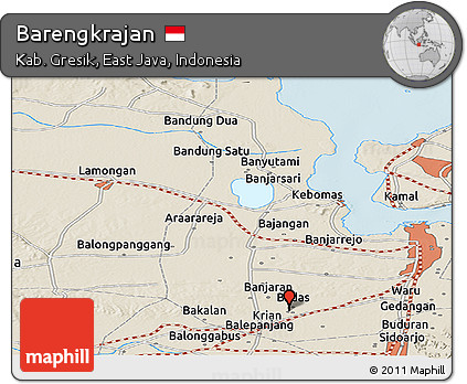 Shaded Relief Panoramic Map of Barengkrajan