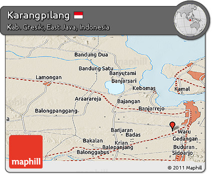 Shaded Relief Panoramic Map of Karangpilang