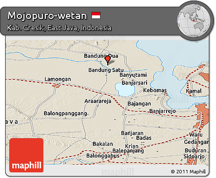Shaded Relief Panoramic Map of Mojopuro-wetan