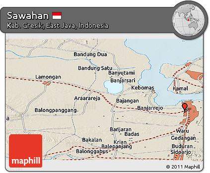 Shaded Relief Panoramic Map of Sawahan