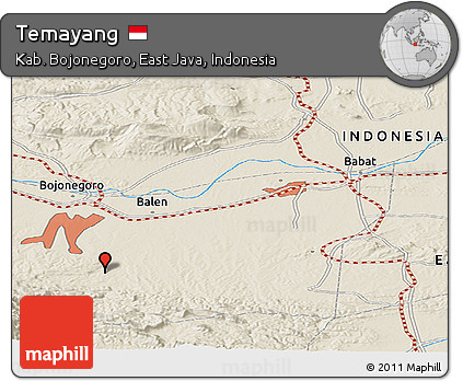 Shaded Relief Panoramic Map of Temayang