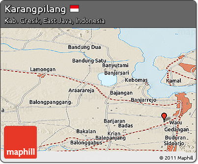 Shaded Relief Panoramic Map of Karangpilang