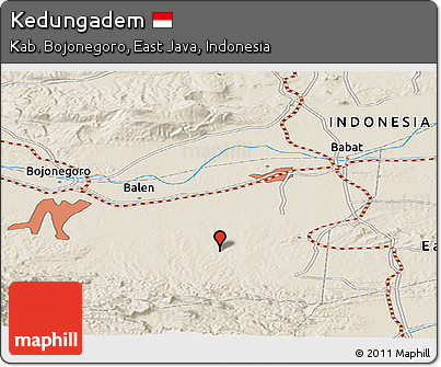 Shaded Relief Panoramic Map of Kedungadem