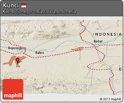 Shaded Relief Panoramic Map of Kunci