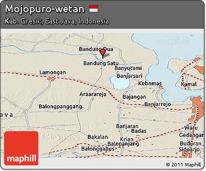 Shaded Relief Panoramic Map of Mojopuro-wetan