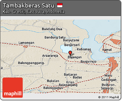 Shaded Relief Panoramic Map of Tambakberas Satu