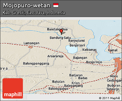 Shaded Relief Panoramic Map of Mojopuro-wetan