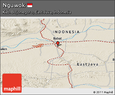 Shaded Relief Panoramic Map of Nguwok