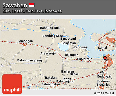 Shaded Relief Panoramic Map of Sawahan