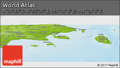 Physical Panoramic Map of the Area around 7° 10' 2" S, 113° 58' 29" E
