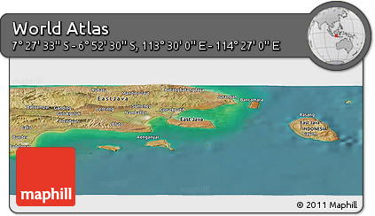 Satellite Panoramic Map of the Area around 7° 10' 2" S, 113° 58' 29" E