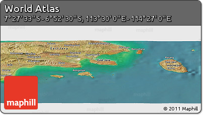 Satellite Panoramic Map of the Area around 7° 10' 2" S, 113° 58' 29" E