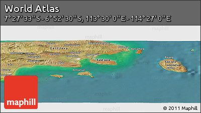 Satellite Panoramic Map of the Area around 7° 10' 2" S, 113° 58' 29" E