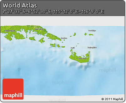 Physical 3D Map of the Area around 7° 10' 2" S, 115° 40' 30" E