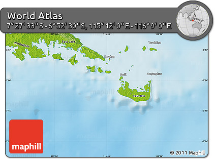 Physical Map of the Area around 7° 10' 2" S, 115° 40' 30" E