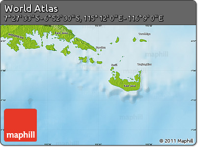 Physical Map of the Area around 7° 10' 2" S, 115° 40' 30" E
