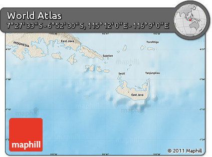 Shaded Relief Map of the Area around 7° 10' 2" S, 115° 40' 30" E