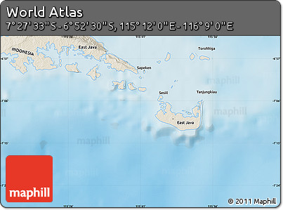 Shaded Relief Map of the Area around 7° 10' 2" S, 115° 40' 30" E