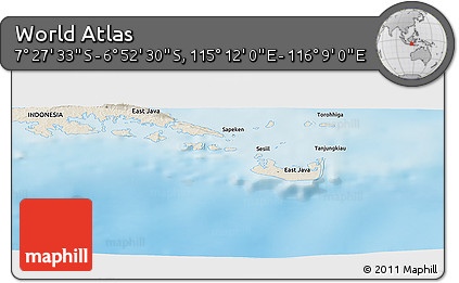 Shaded Relief Panoramic Map of the Area around 7° 10' 2" S, 115° 40' 30" E