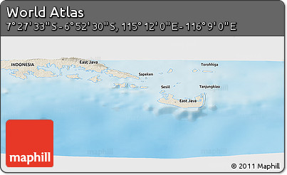 Shaded Relief Panoramic Map of the Area around 7° 10' 2" S, 115° 40' 30" E