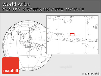 Blank Location Map of the Area around 7° 10' 2" S, 116° 31' 30" E