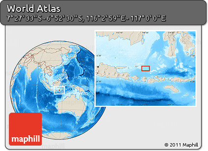 Shaded Relief Location Map of the Area around 7° 10' 2" S, 116° 31' 30" E