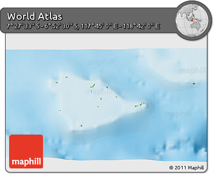 Physical 3D Map of the Area around 7° 10' 2" S, 118° 13' 29" E
