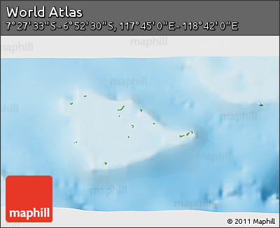 Physical 3D Map of the Area around 7° 10' 2" S, 118° 13' 29" E