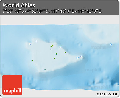 Physical 3D Map of the Area around 7° 10' 2" S, 118° 13' 29" E